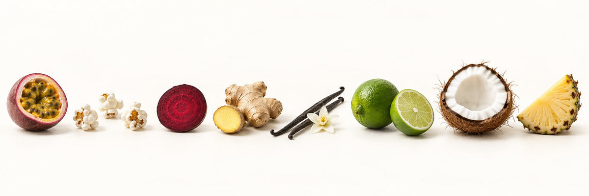 Passionfruit, popcorn, beet, ginger, vanilla, lime, coconut and pineapple
