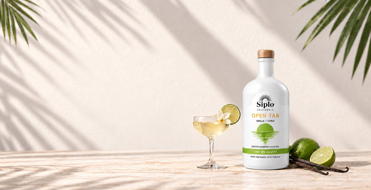 Open Tab bottle with a vanilla citrus cocktail, lime and vanilla